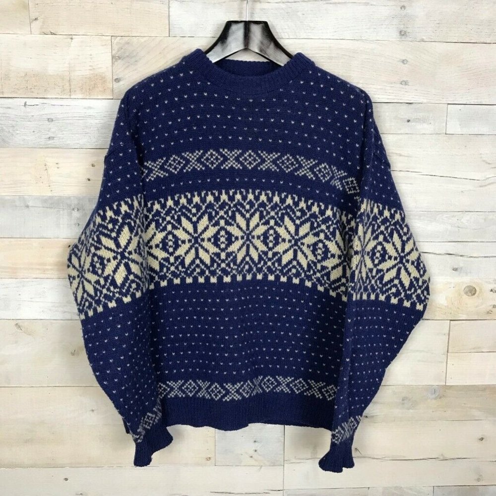 Winona Knits Mens Pullover Sweater Blue Nordic XL